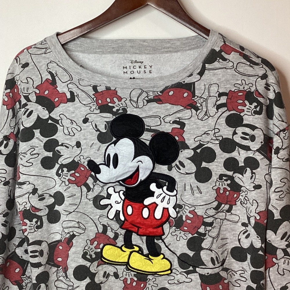 Disney‎ Mickey Mouse All Over Print Gray Crewneck Sweatshirt Women's Size S